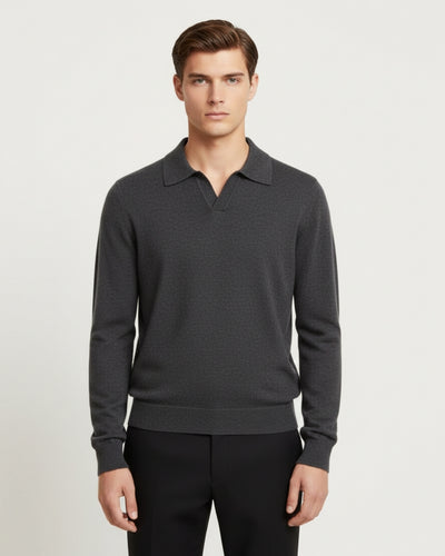 Merinowollen Knooploze Polo Sweater - Grafiet