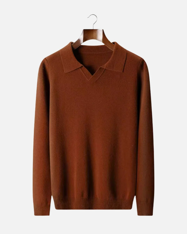 Merinowollen Polo Shirt met Lange Mouw - Kaneel