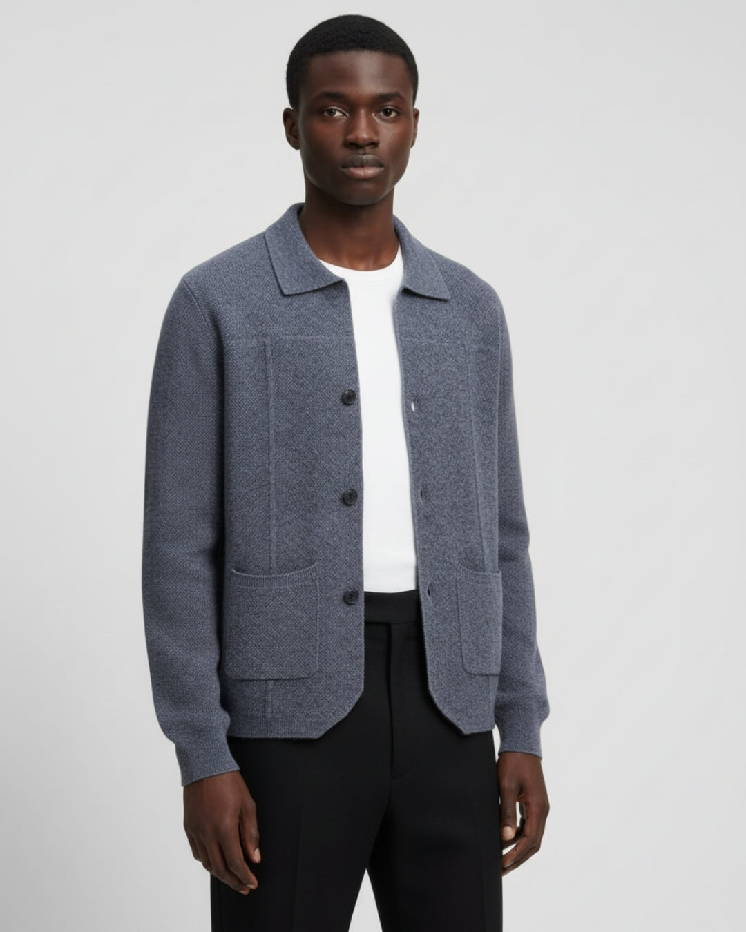 Merinowollen Overshirt met Knopen - Grafiet