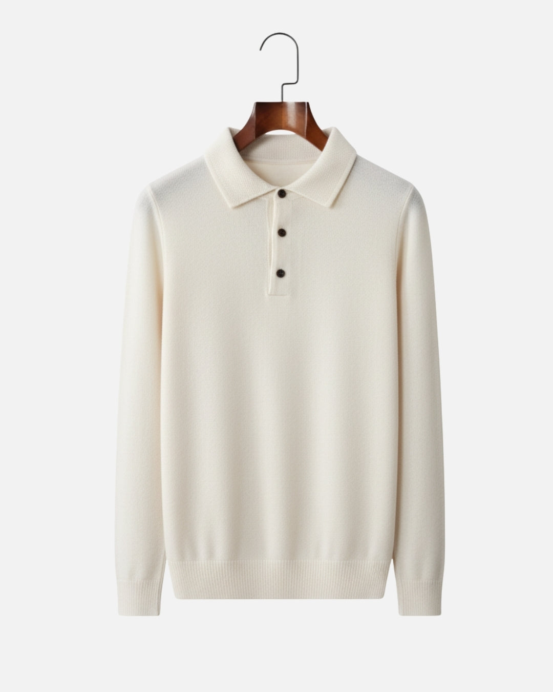 Merinowollen Polo met Knopen - Ivoor