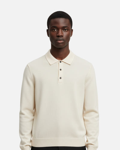 Merinowollen Polo met Knopen - Ivoor