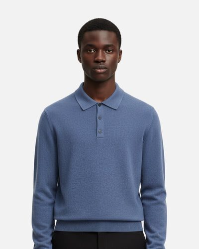 Merinowollen Polo met Knopen - Zeeblauw