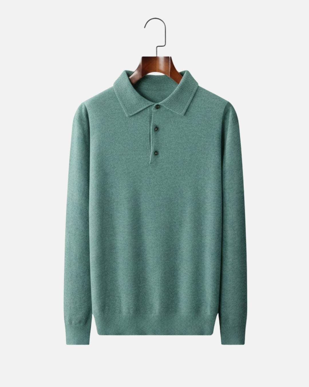 Merinowollen Polo met Knopen - Zeegroen