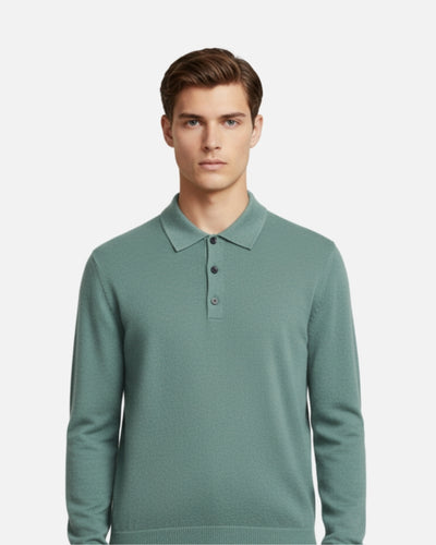 Merinowollen Polo met Knopen - Zeegroen
