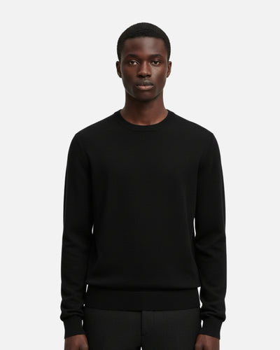 Merinowollen Thin Crewneck Sweater - Zwart