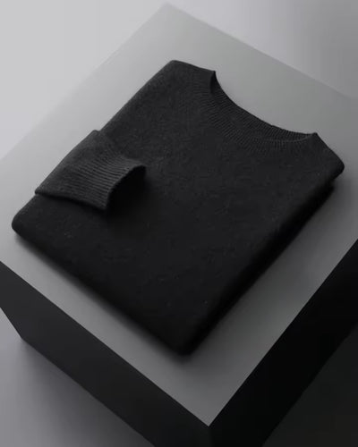 Merinowollen Thin Crewneck Sweater - Zwart