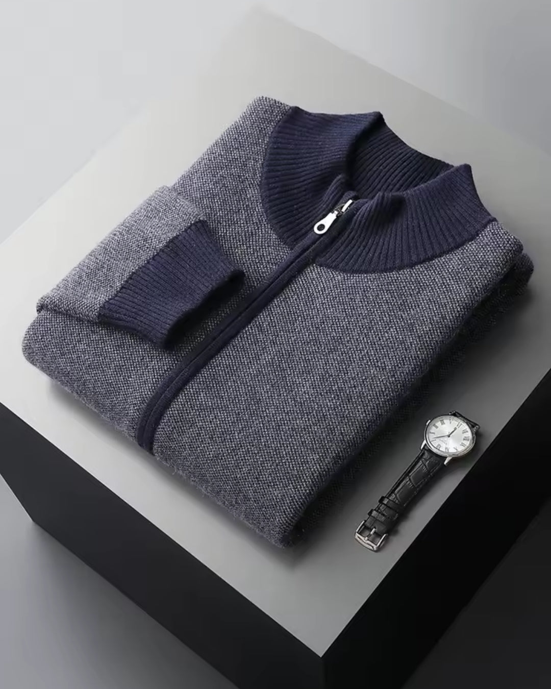 Kasjmierblend Sweater met Rits - Navy