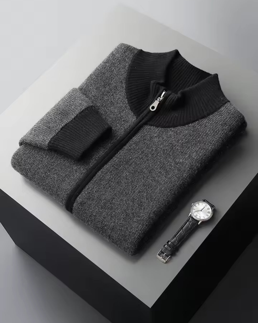 Kasjmierblend Sweater met Rits - Zwart