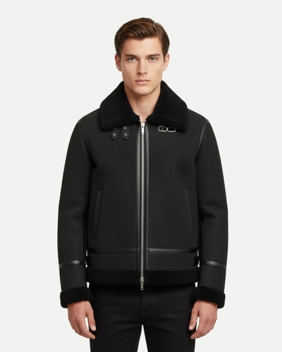 Suède Aviator Jas - Zwart