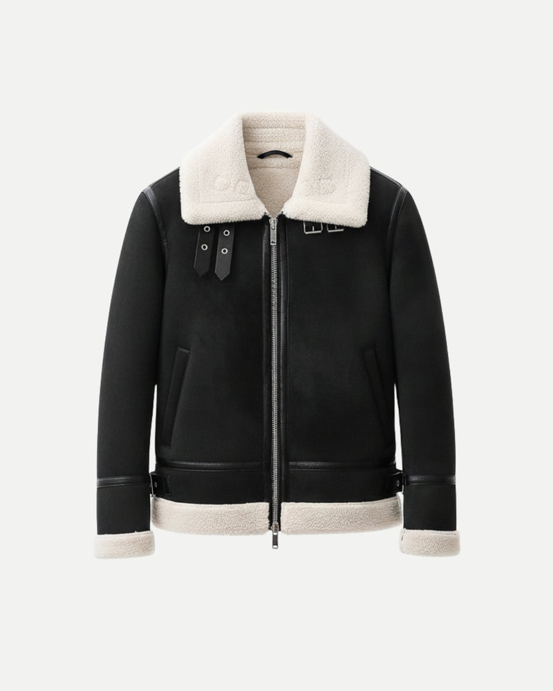 Suede Aviator Jacket - Black/White