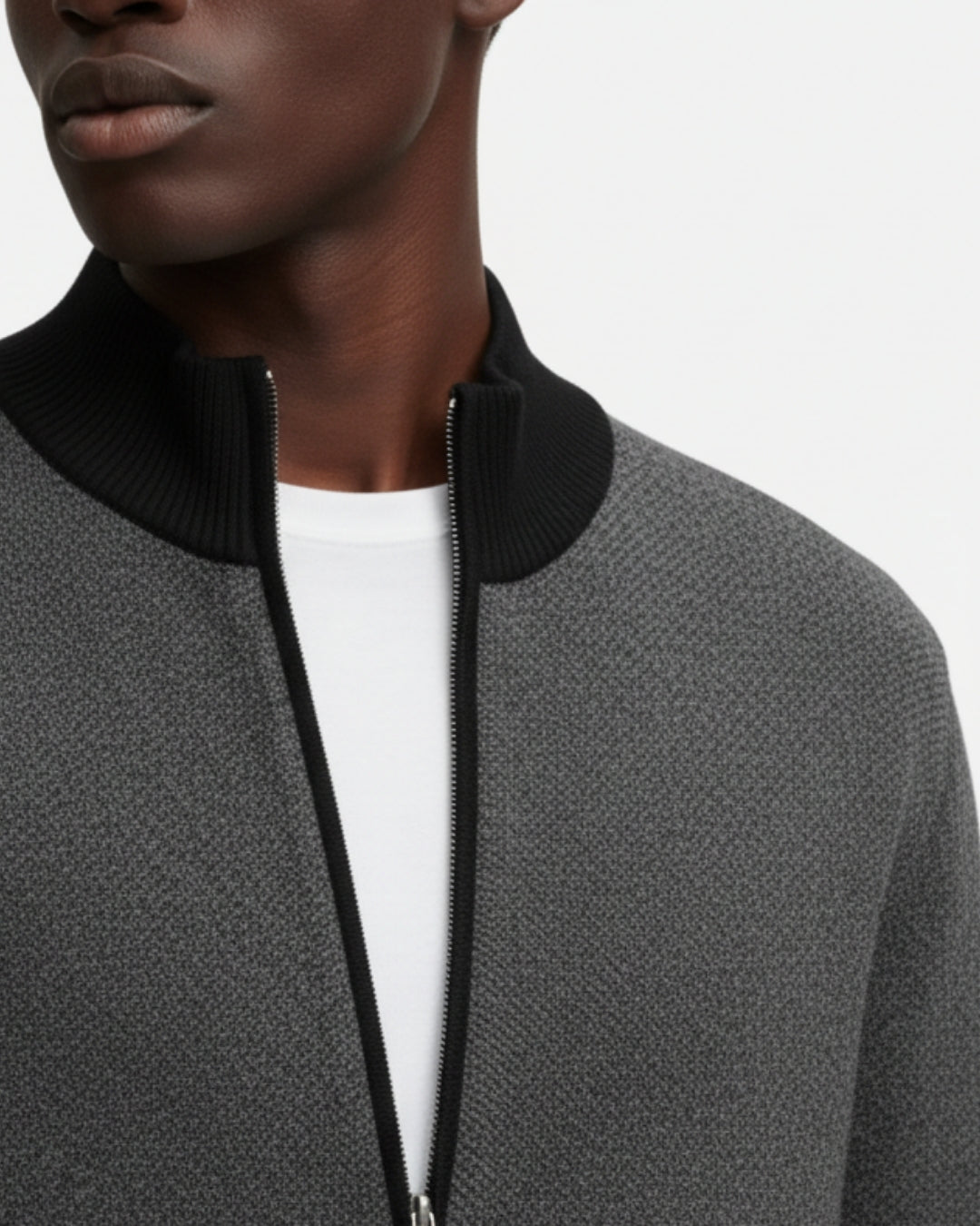 Kasjmierblend Sweater met Rits - Zwart