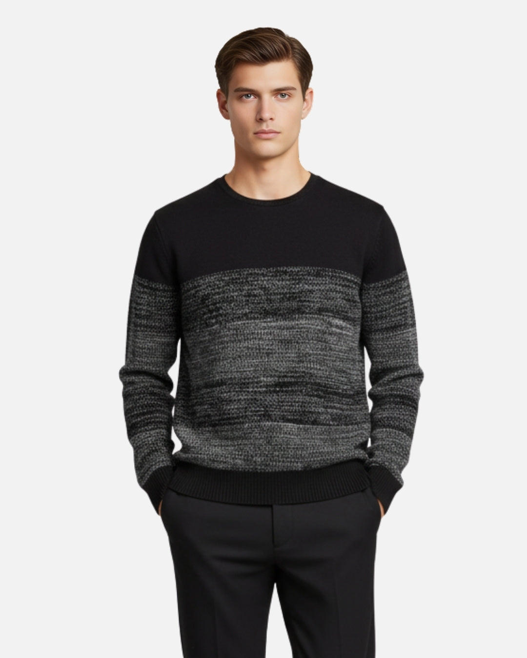 Merinowollen Crewneck Gradient Sweater - Zwart