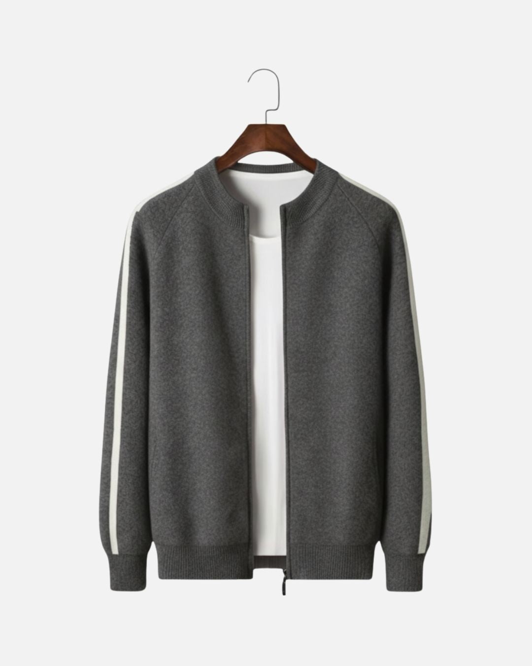Merinowollen Full-Zip Stripe Sweater - Grafiet