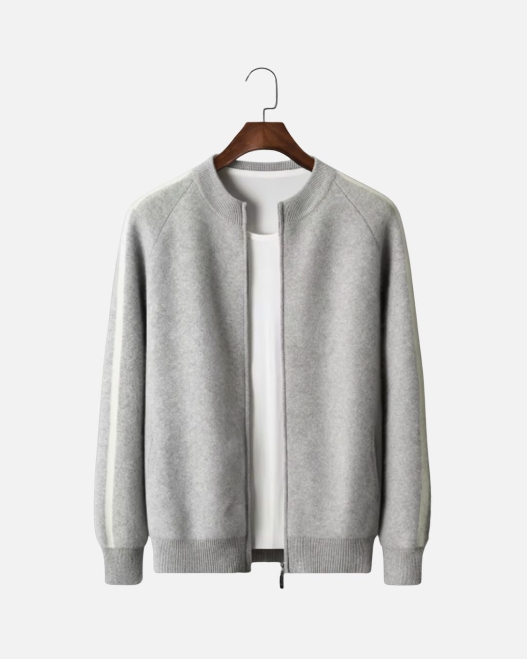 Merinowollen Full-Zip Stripe Sweater - Grijs