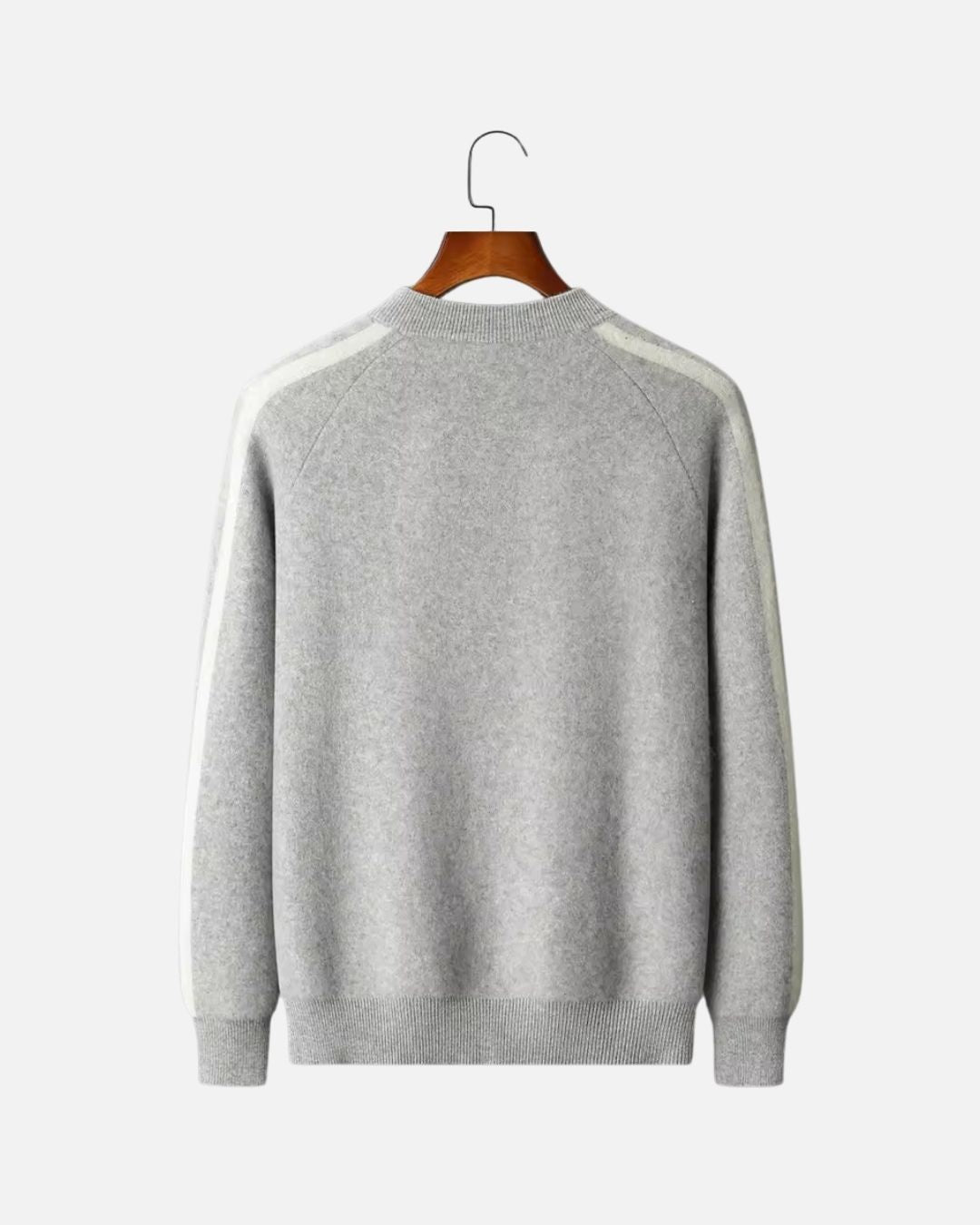 Merinowollen Full-Zip Stripe Sweater - Grijs