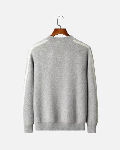 Merinowollen Full-Zip Stripe Sweater - Grijs