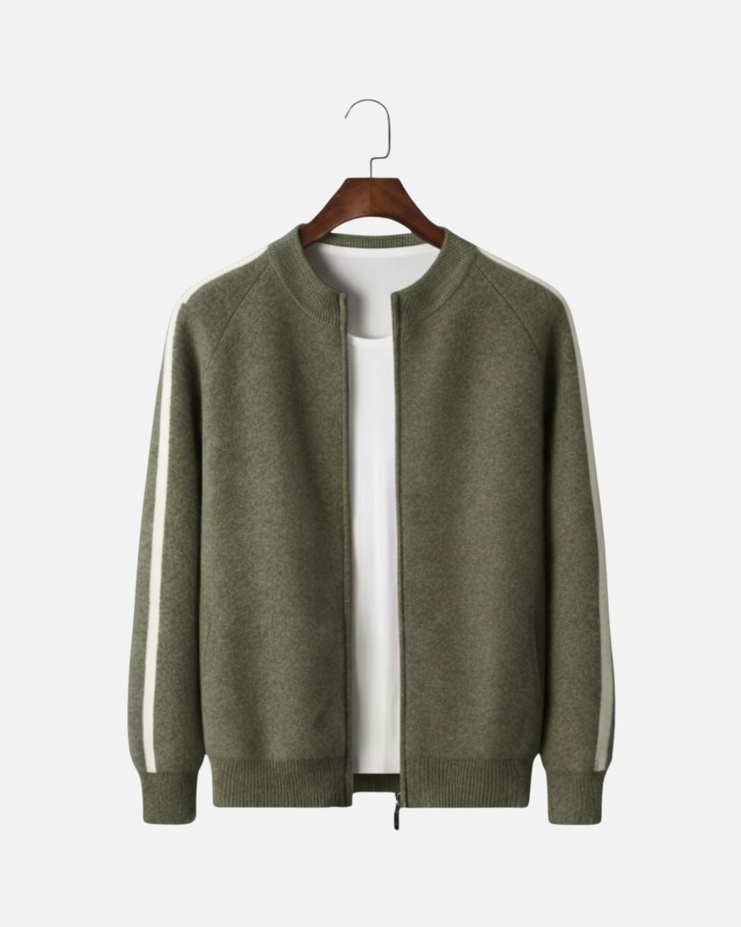 Merinowollen Full-Zip Stripe Sweater - Olijf