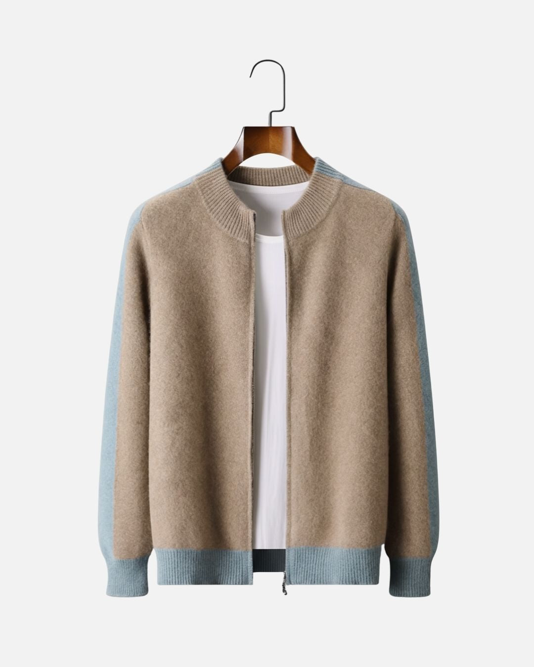 Merinowollen Full-Zip Sweater Two-Tone - Camel