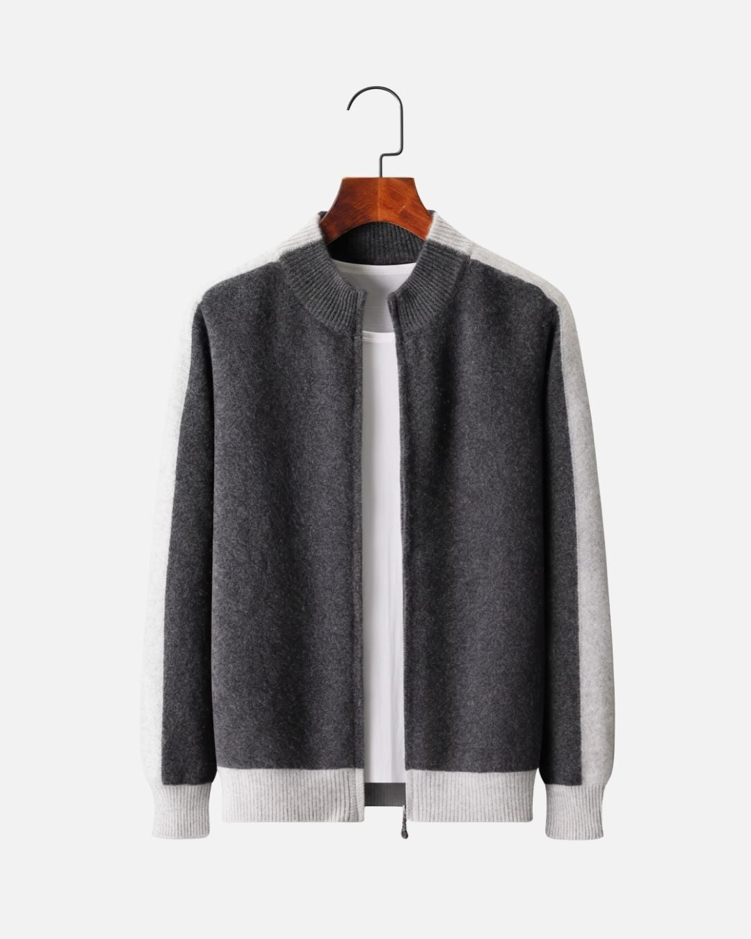 Merinowollen Full-Zip Sweater Two-Tone - Grafiet