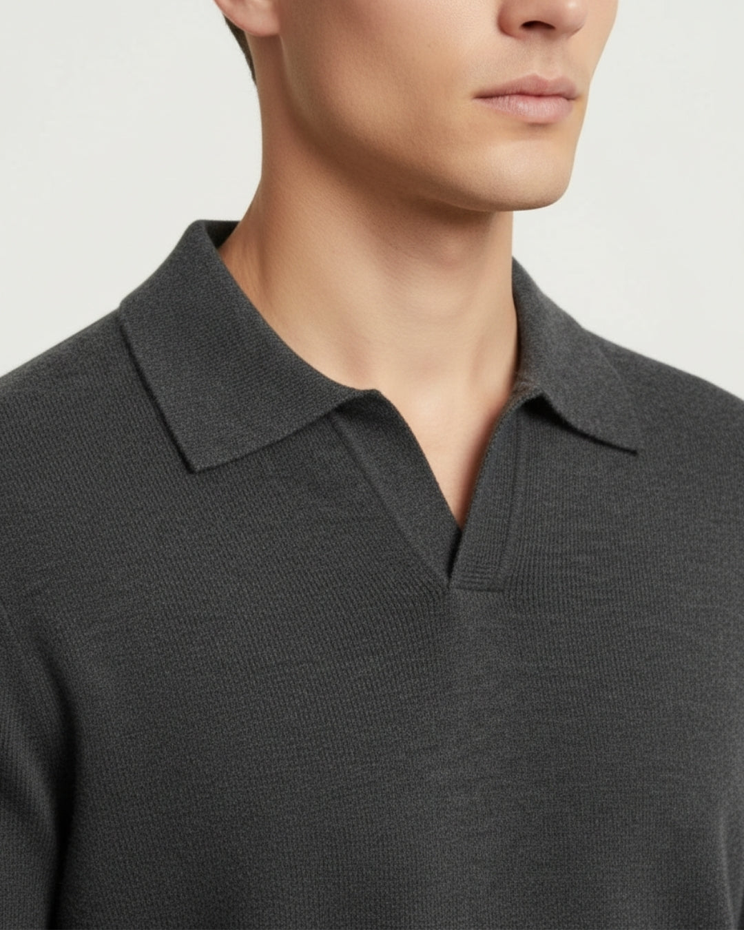 Merinowollen Knooploze Polo Sweater - Grafiet