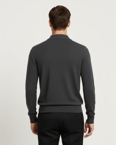 Merinowollen Knooploze Polo Sweater - Grafiet